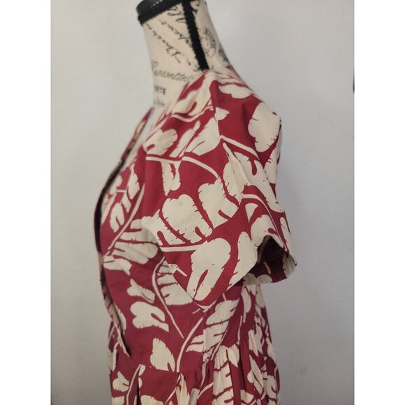 TOAST Poplin Midi Shirt Dress Sz 6 Pockets 100% Cotton Faux Wrap V Neck Printed - Picture 6 of 12